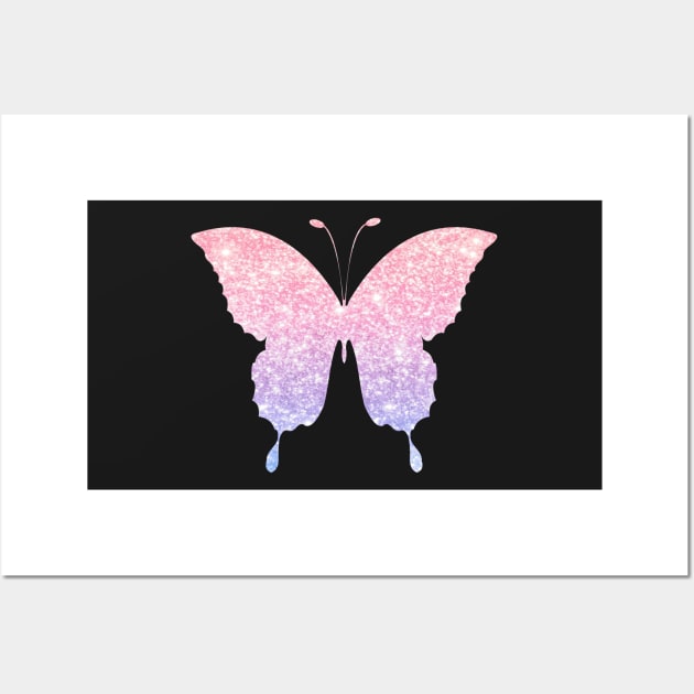 Pastel Pink and Purple Ombre Faux Glitter Butterfly Wall Art by Felicity-K